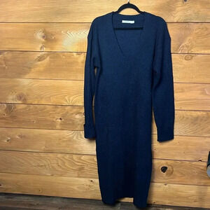 NA-KD sweater dress womens S fits M long sleeve midi vneck navy blue warm winter
